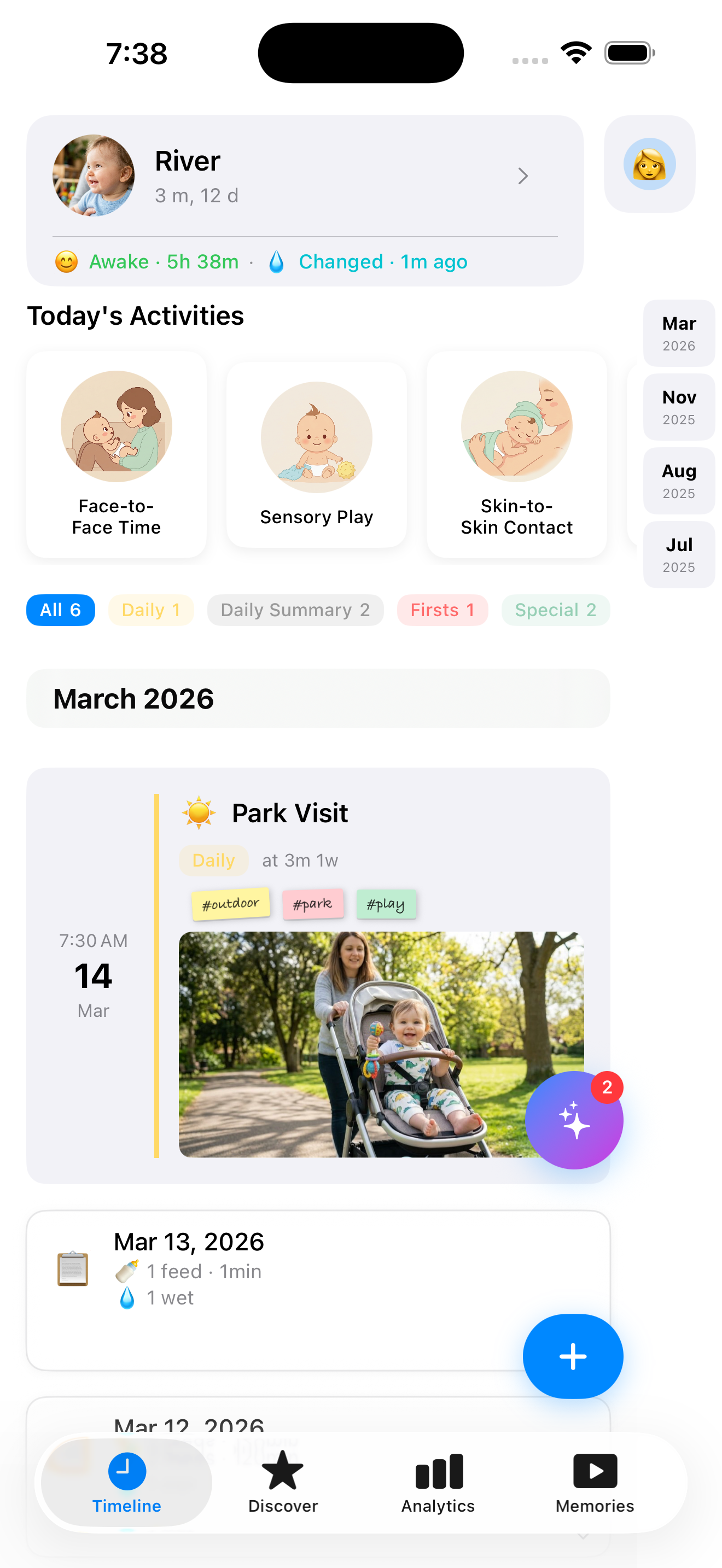 Timeline with activities